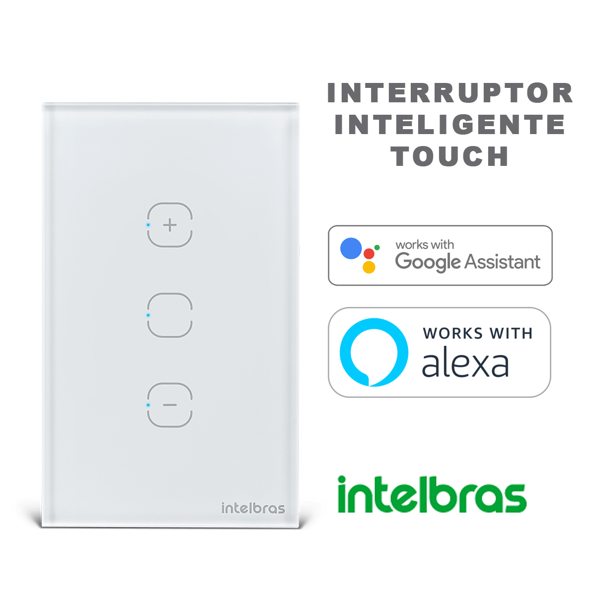 Interruptor Inteligente Smart Wifi Dimmer Touch 3 Botões Bivolt 4X2 Branco Android/iOS - Intelbras