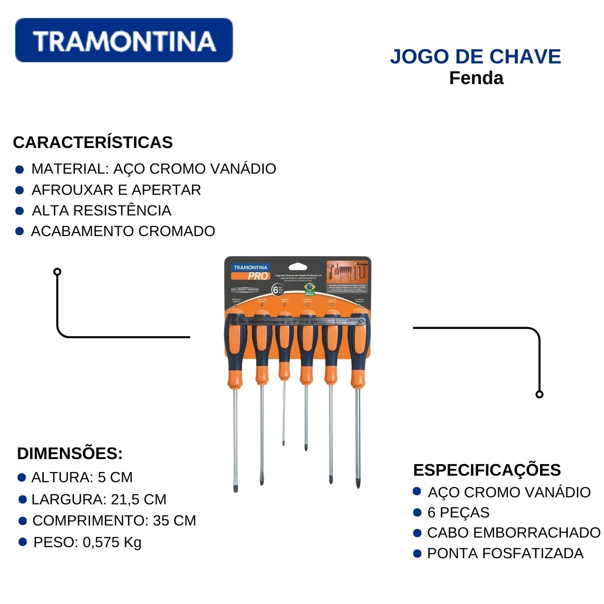 Jogo Chave Fenda Cabo Emborrachado 6 Peças 44127406 Tramontina