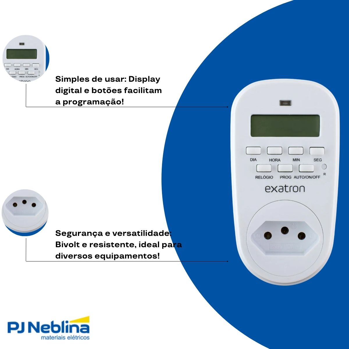 Timer Temporizador Digital Bivolt Ate 40 Programas 1Seg 10A - Exatron