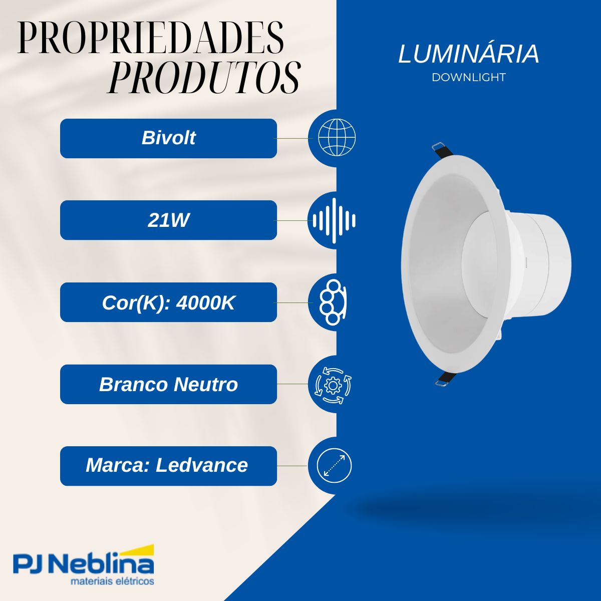 Luminária Downlight Led Embutir Redondo Branco 21W Bivolt 4000K Branco Neutro 2100Lm Difusor Policarbonato - Ledvance