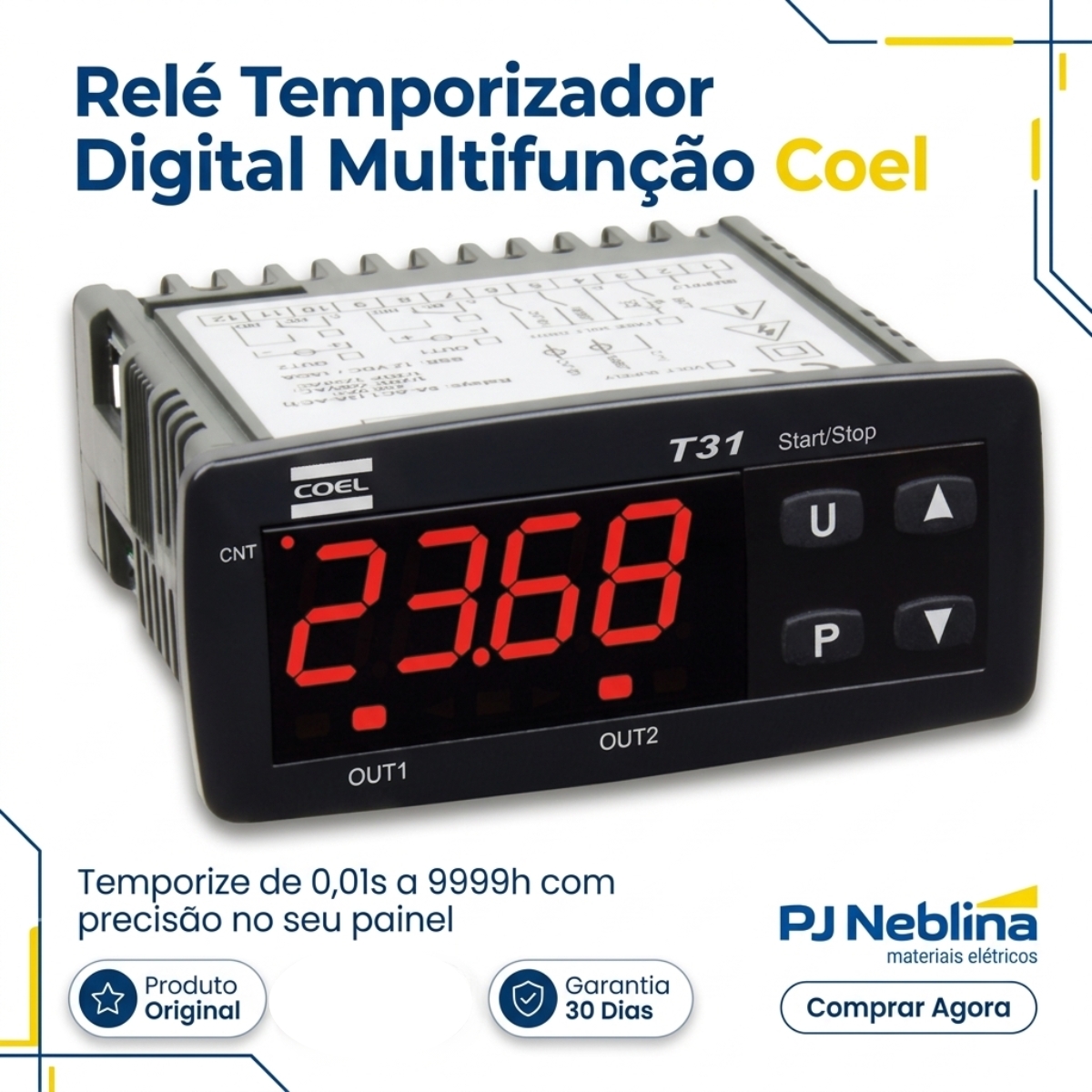 Rele Temporizador Digital Multifunção 0,01Seg-9999H 1 Spdt+1 Spst (1Naf+1Na) 24Vca/Cc - Coel