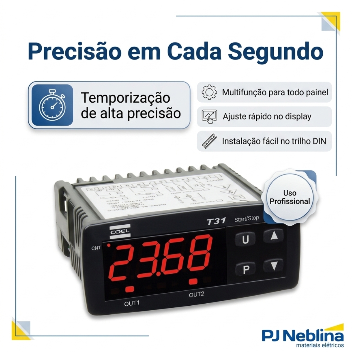 Rele Temporizador Digital Multifunção 0,01Seg-9999H 1 Spdt+1 Spst (1Naf+1Na) 24Vca/Cc - Coel