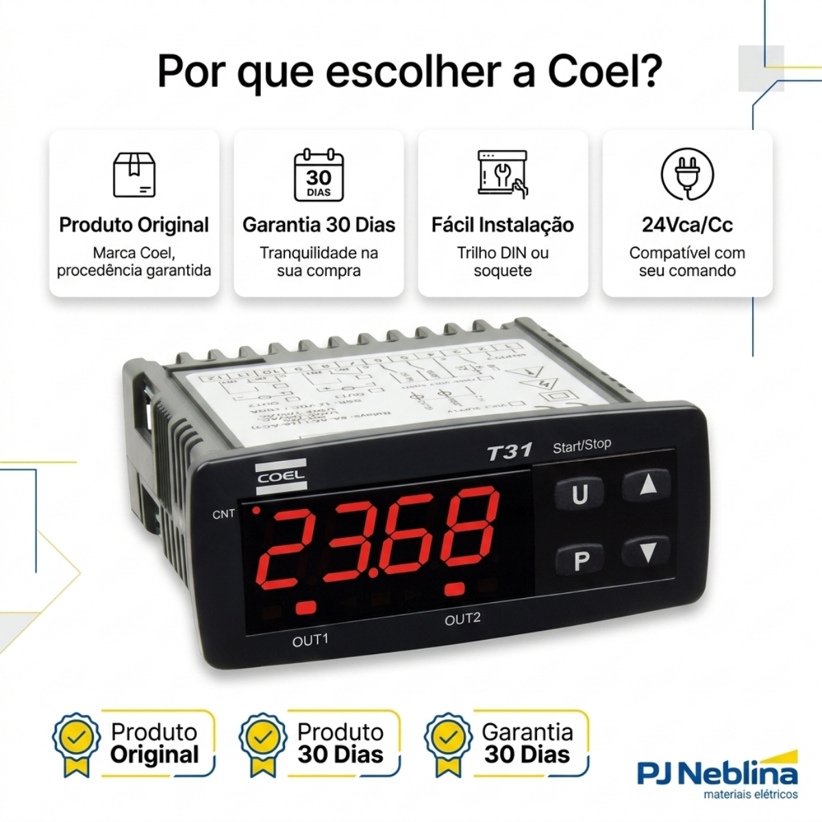 Rele Temporizador Digital Multifunção 0,01Seg-9999H 1 Spdt+1 Spst (1Naf+1Na) 24Vca/Cc - Coel