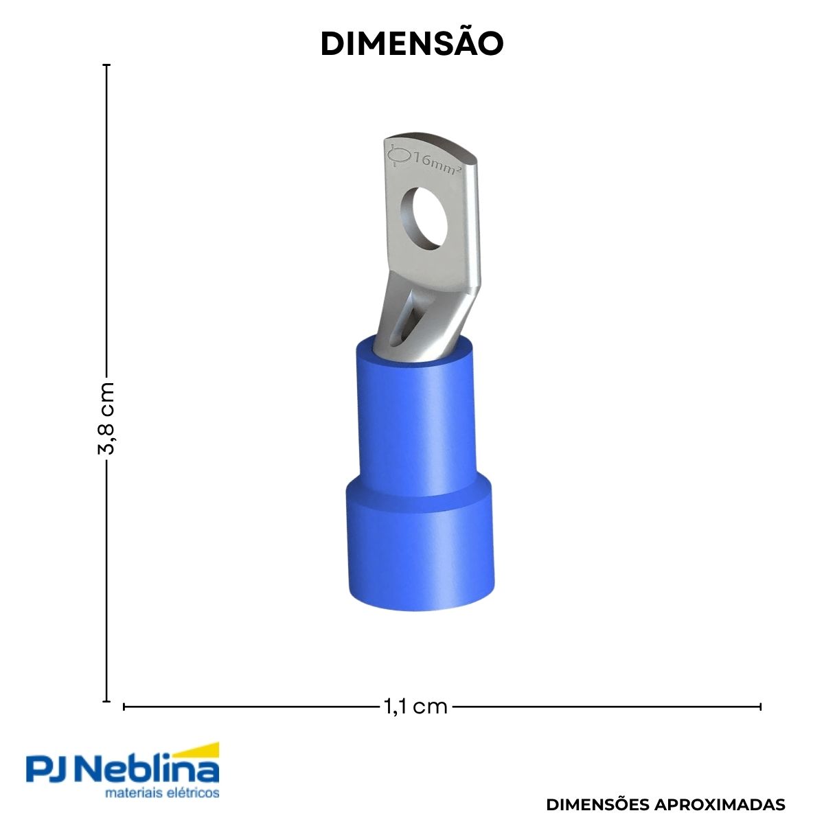Terminal Olhal Tubular 16Mm (6Awg) Pré-Isolado Az 1 Furo F=5,2 mm - Intelli