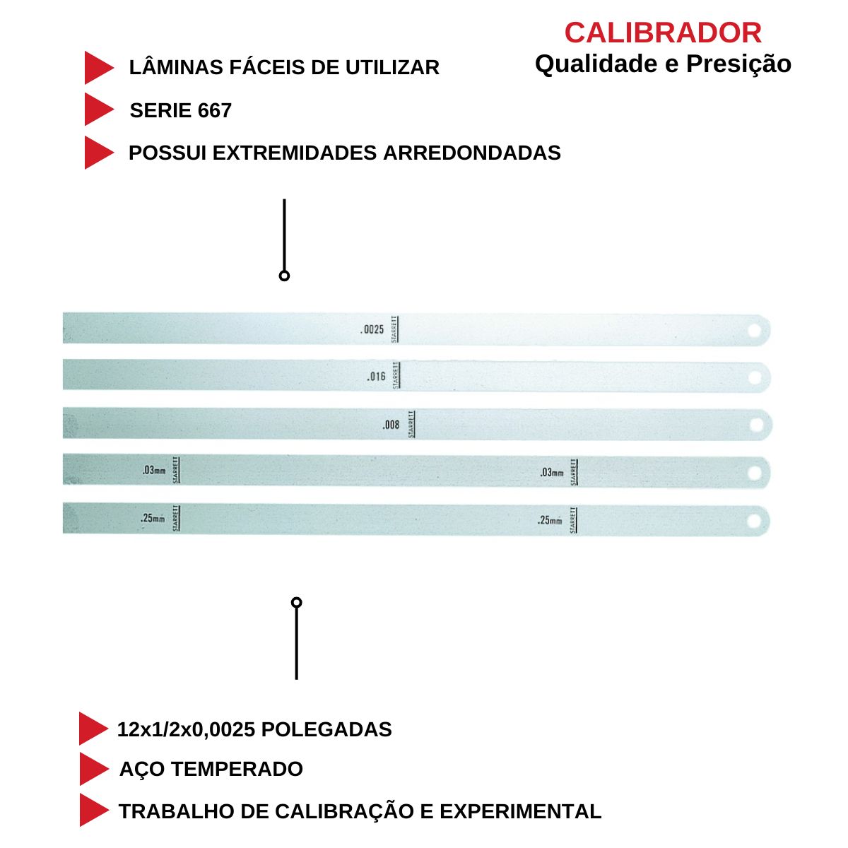 Calibrador De Folga Em Lâmina 12x1/2x0,0025 Polegadas Aço Temperado Starrett