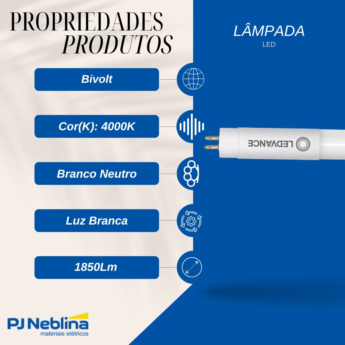 Lâmpada Led Tubular T5 15W Bivolt G5 4000K Branco Neutro Luz Branca 1850Lm 1200Mm - Ledvance