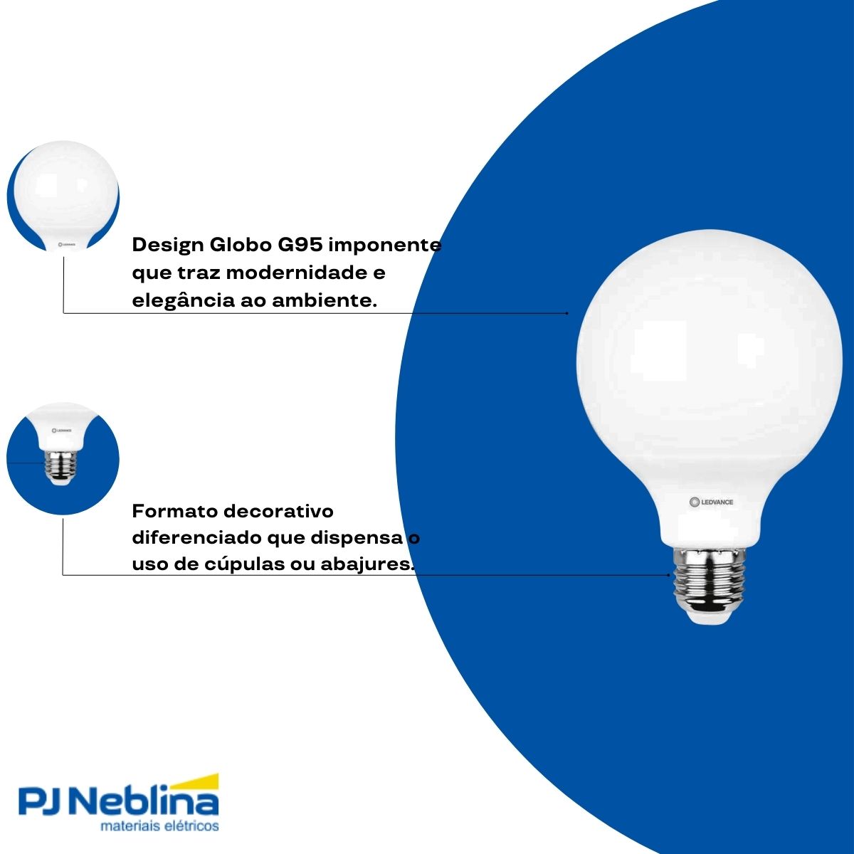 Lâmpada Led Globo G95 9W Bivolt E27 6500K Branco Frio Luz Branca 900Lm - Ledvance