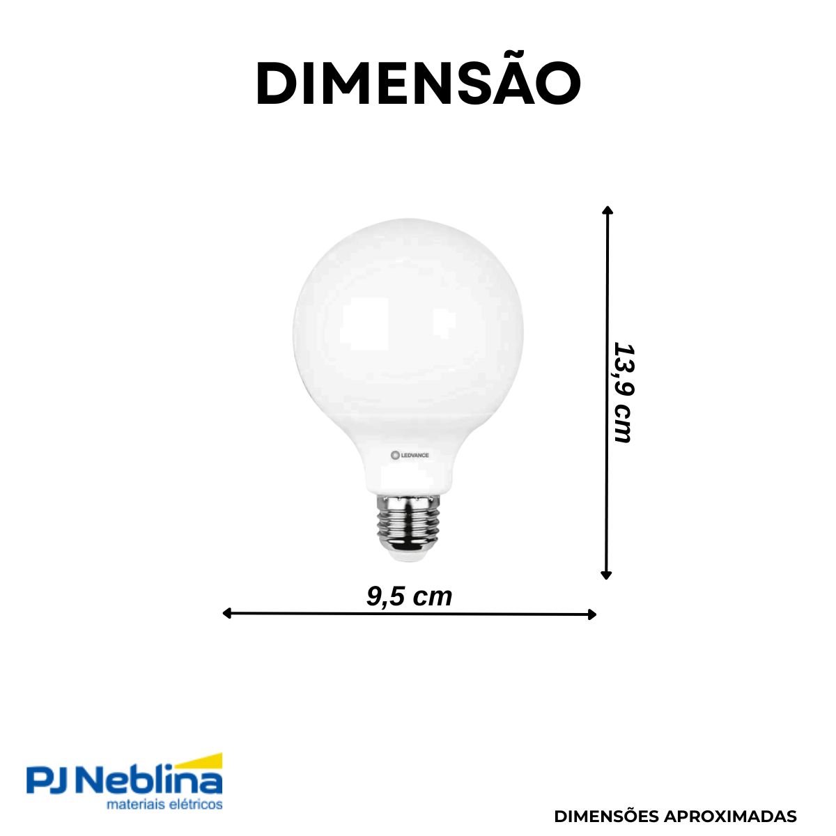 Lâmpada Led Globo G95 9W Bivolt E27 6500K Branco Frio Luz Branca 900Lm - Ledvance