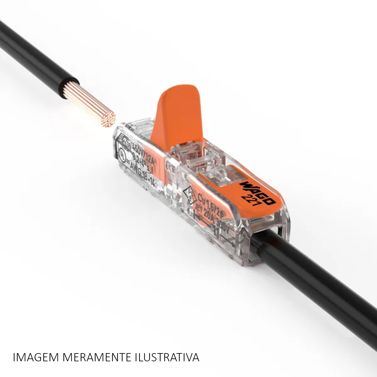 Conector Elétrico Emenda Fêmea Laranja/Transparente 2 Polos 4Mm Com Alavanca 221-2411 - Wago