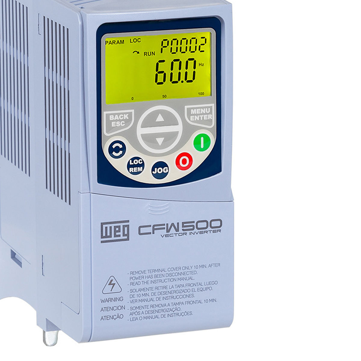 Inversor Frequência Monofásico/Trifásico 200-240V 50/60Hz 2,6A 0,55Kw CFW500A02P6B2NB20G2 - WEG