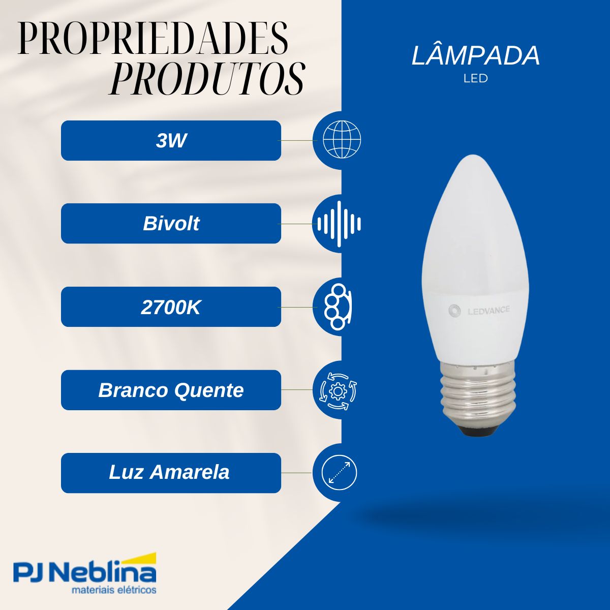 Lâmpada Led Vela Fosca 3W Bivolt E27 2700K Branco Quente Luz Amarela 260Lm - Ledvance