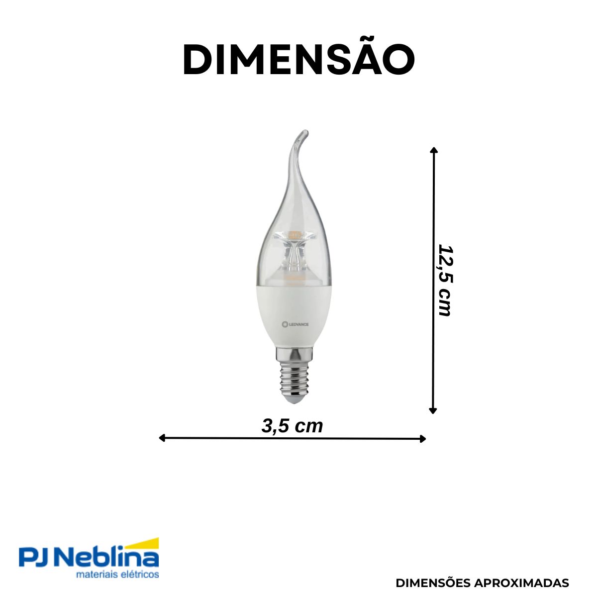 Lâmpada Led Vela Chama 3W Bivolt E14 2700K Branco Quente Luz Amarela 260Lm - Ledvance
