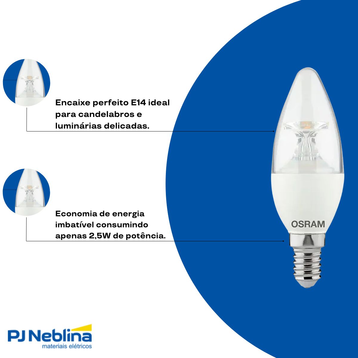 Lâmpada Led Filamento Vela Clara 2,5W Bivolt E14 2700K Branco Quente Luz Amarela 250Lm - Ledvance