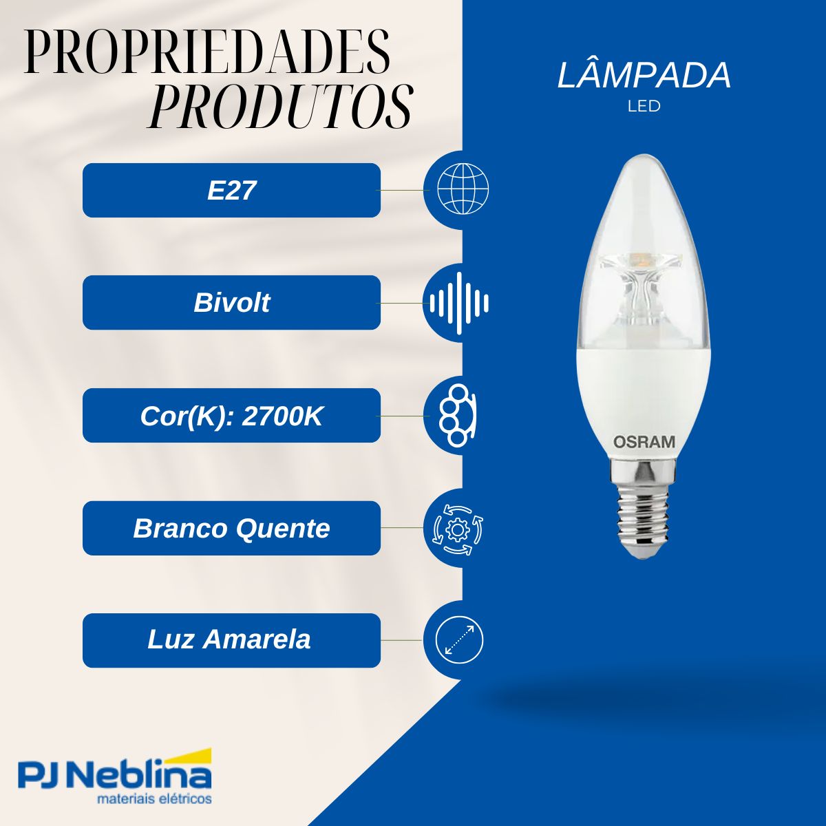 Lâmpada Led Filamento Vela Clara 2,5W Bivolt E27 2700K Branco Quente Luz Amarela 250Lm - Ledvance