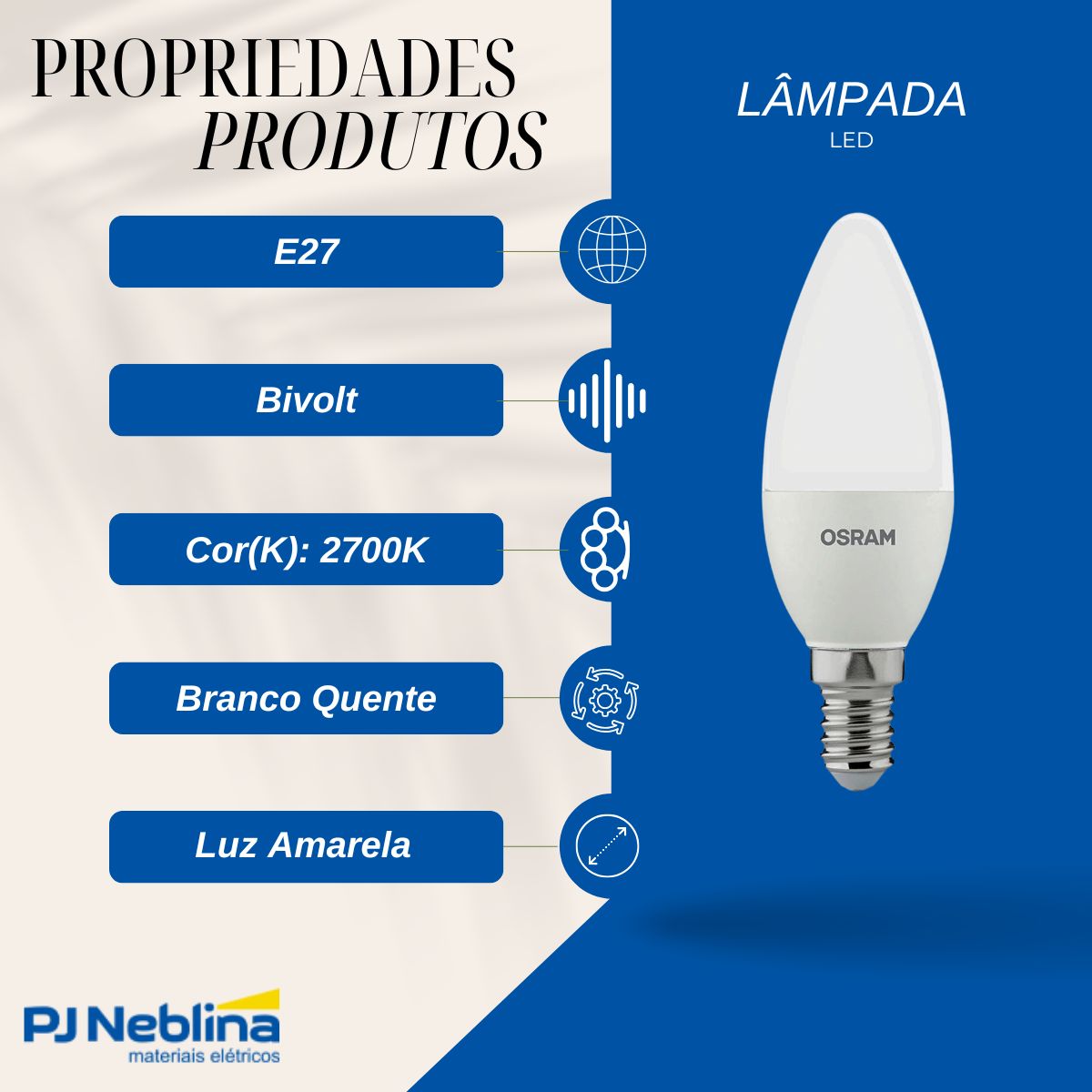 Lâmpada Led Filamento Vela Fosca 2,5W Bivolt E27 2700K Branco Quente Luz Amarela 250Lm - Ledvance