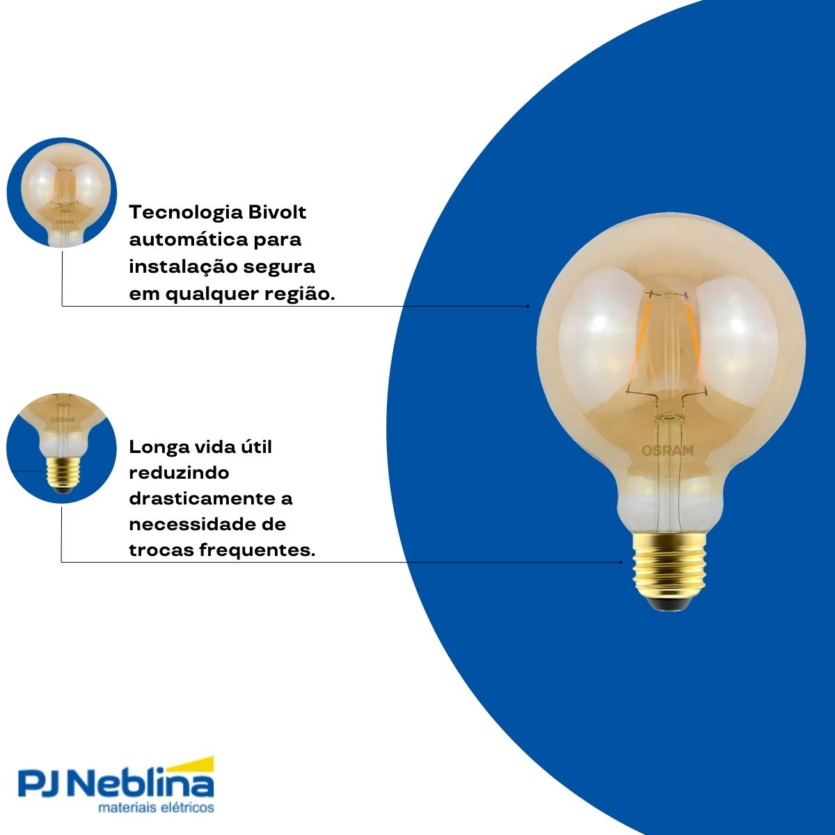 Lâmpada Led Filamento Globo 2,5W Bivolt E27 2500K Branco Quente Luz Amarela 220Lm - Ledvance