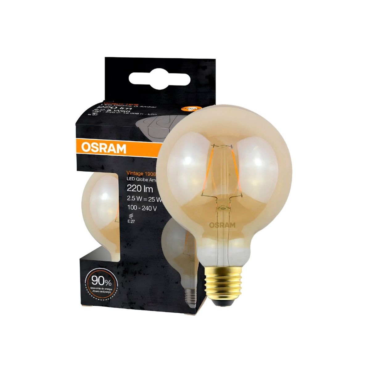 Lâmpada Led Filamento Globo 2,5W Bivolt E27 2500K Branco Quente Luz Amarela 220Lm - Ledvance