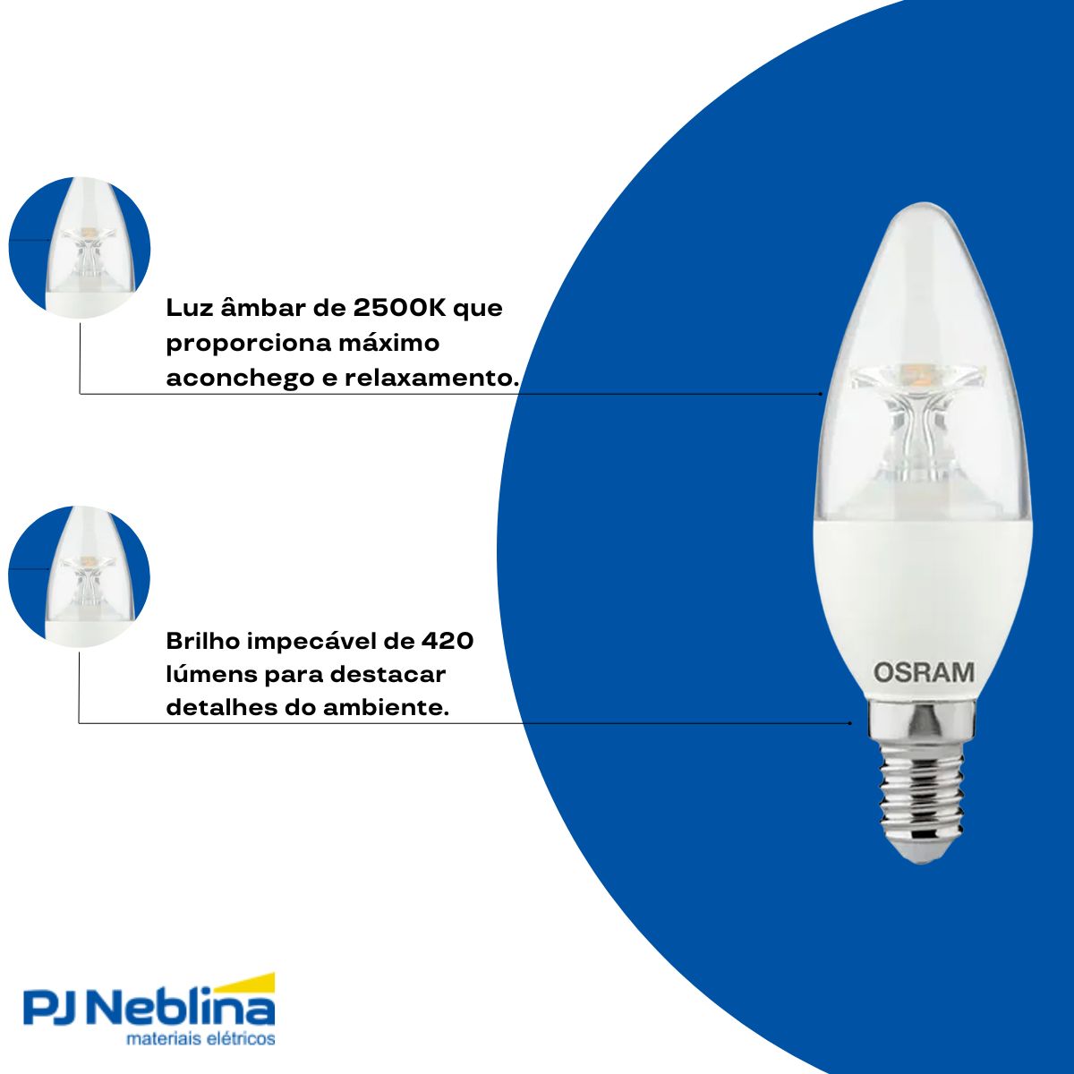 Lâmpada Led Filamento Vela 4,5W 220V E27 2500K Branco Quente Luz Amarela 420Lm Dimerizavel - Ledvance