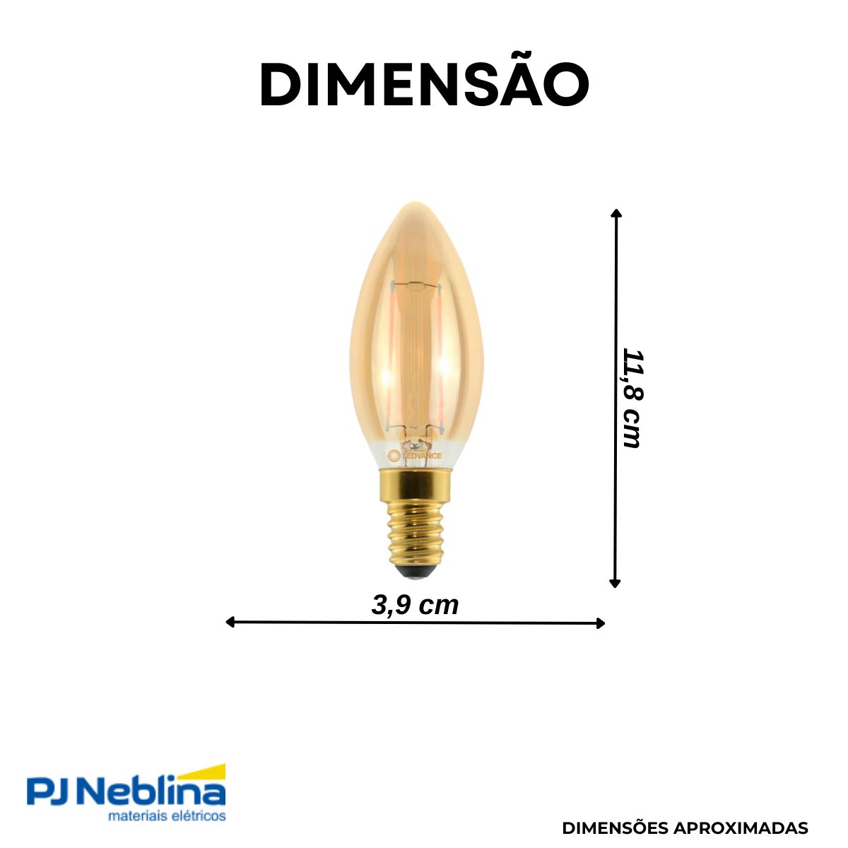 Lâmpada Led Filamento Vela 2,2W Bivolt E14 2500K Branco Quente Luz Amarela 210Lm - Ledvance