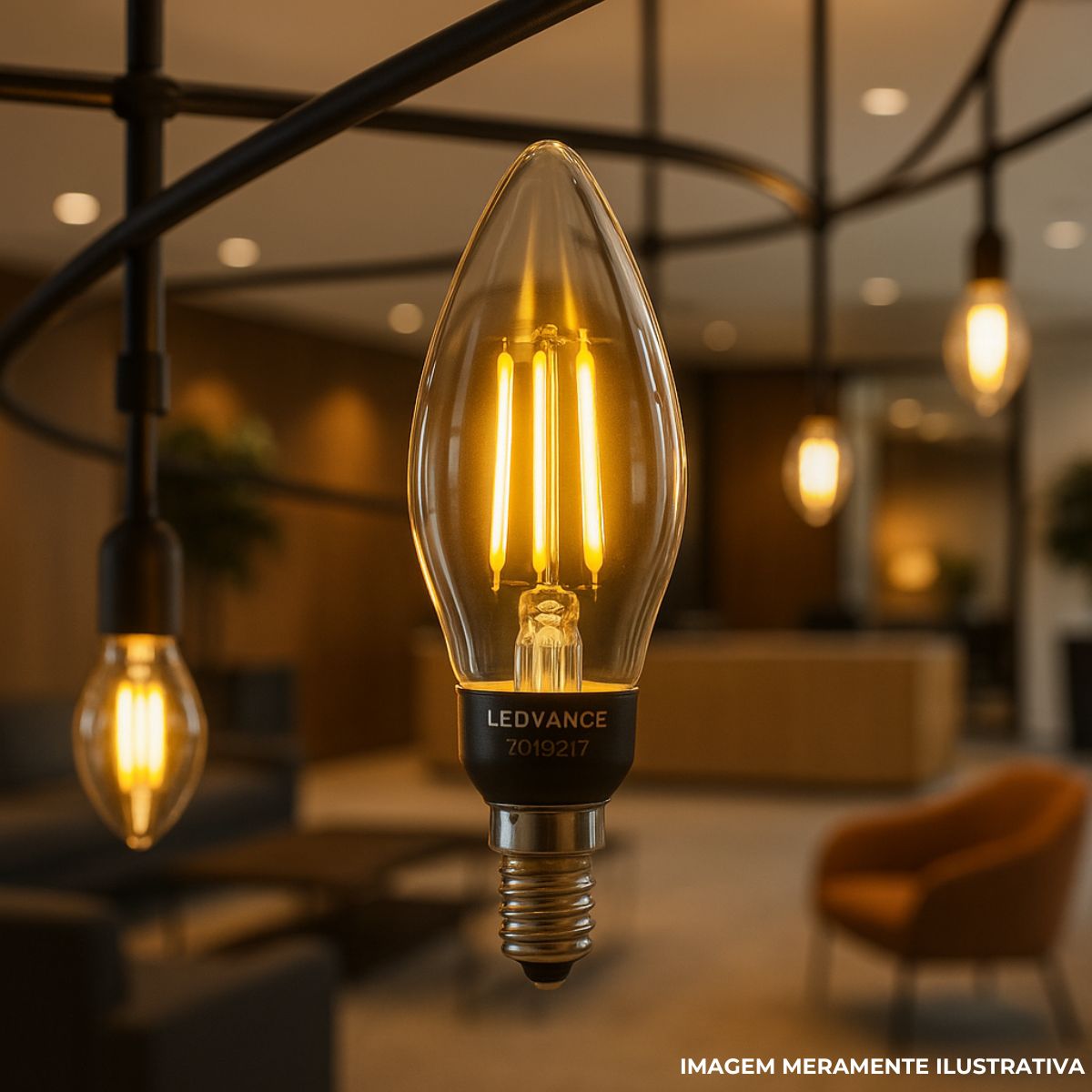 Lâmpada Led Filamento Vela 2,2W Bivolt E14 2500K Branco Quente Luz Amarela 210Lm - Ledvance
