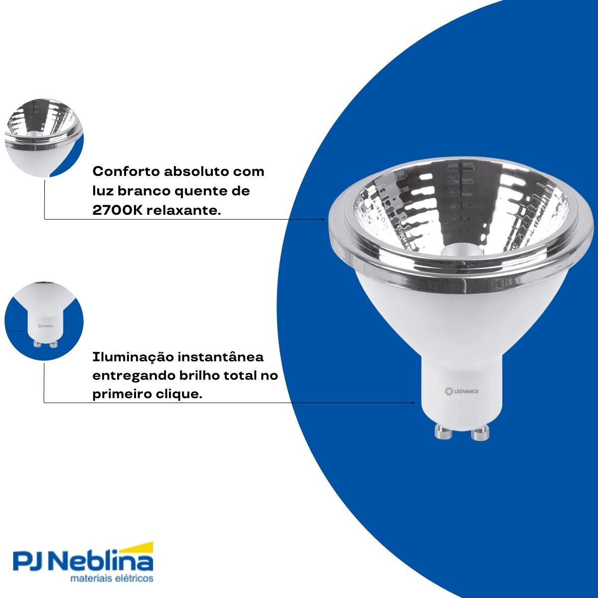 Lâmpada Led Ar70 6,5W Bivolt Gu10 2700K Branco Quente Luz Amarela 605Lm 24G - Ledvance