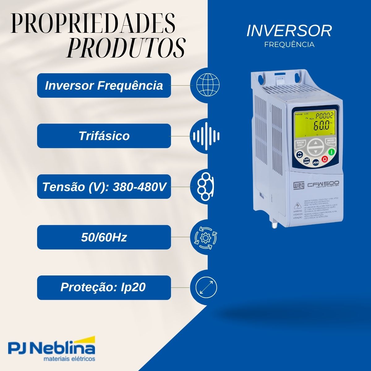 Inversor Frequência Trifásico 380-480V 50/60Hz 1,6A 0,75Kw - Weg