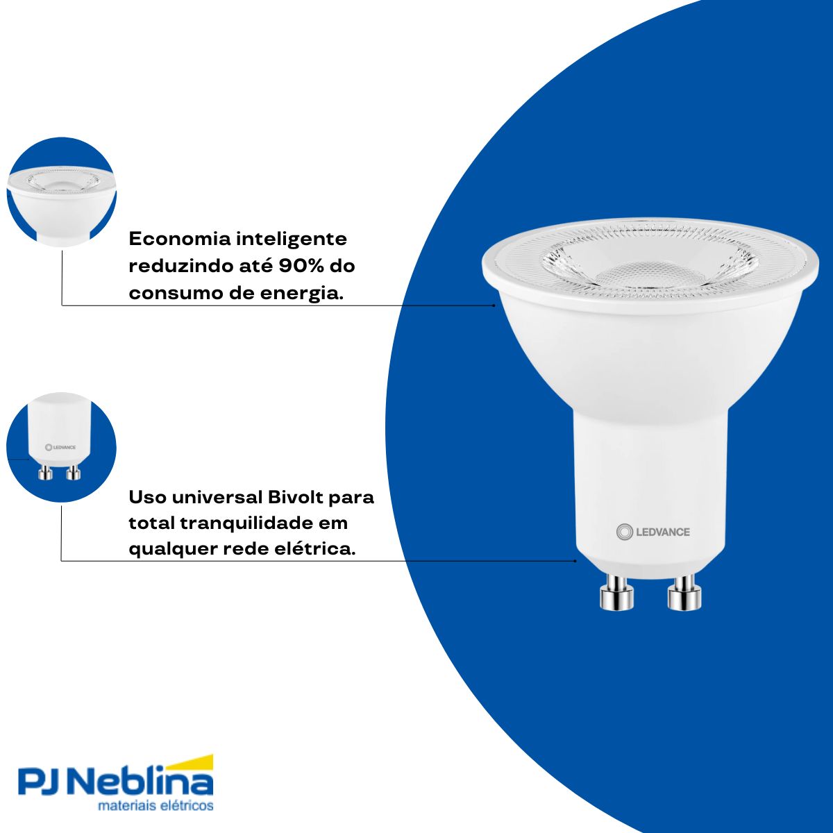 Lâmpada Led Dicroica Par16 6W Bivolt Gu10 4000K Branco Neutro Luz Branca 550Lm 36G - Ledvance