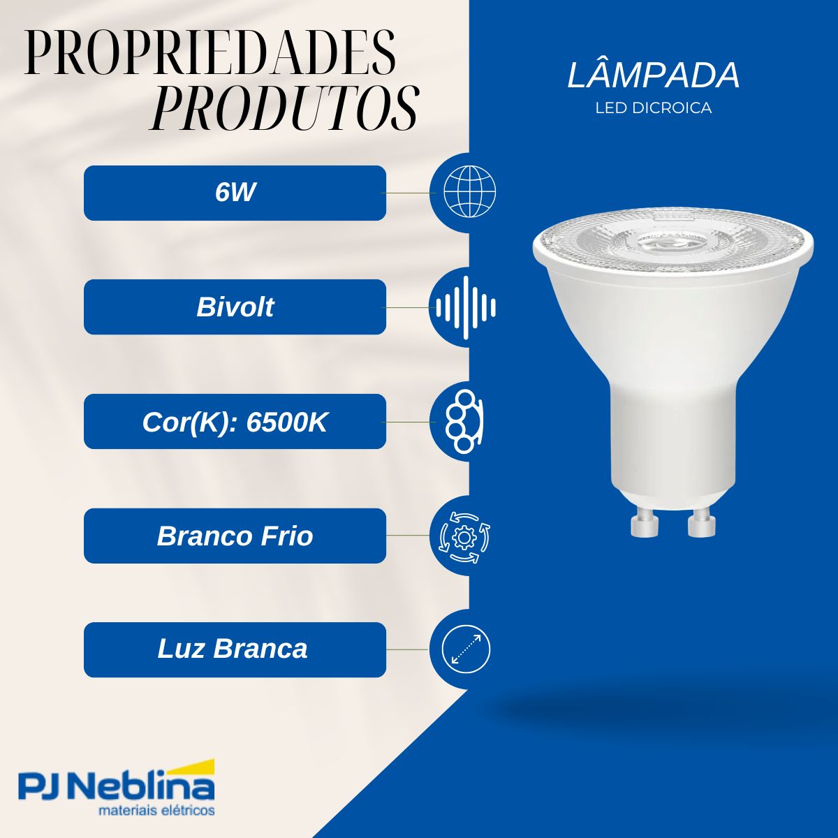 Lâmpada Led Dicroica Par16 6W Bivolt Gu10 6500K Branco Frio Luz Branca 550Lm 36G - Ledvance