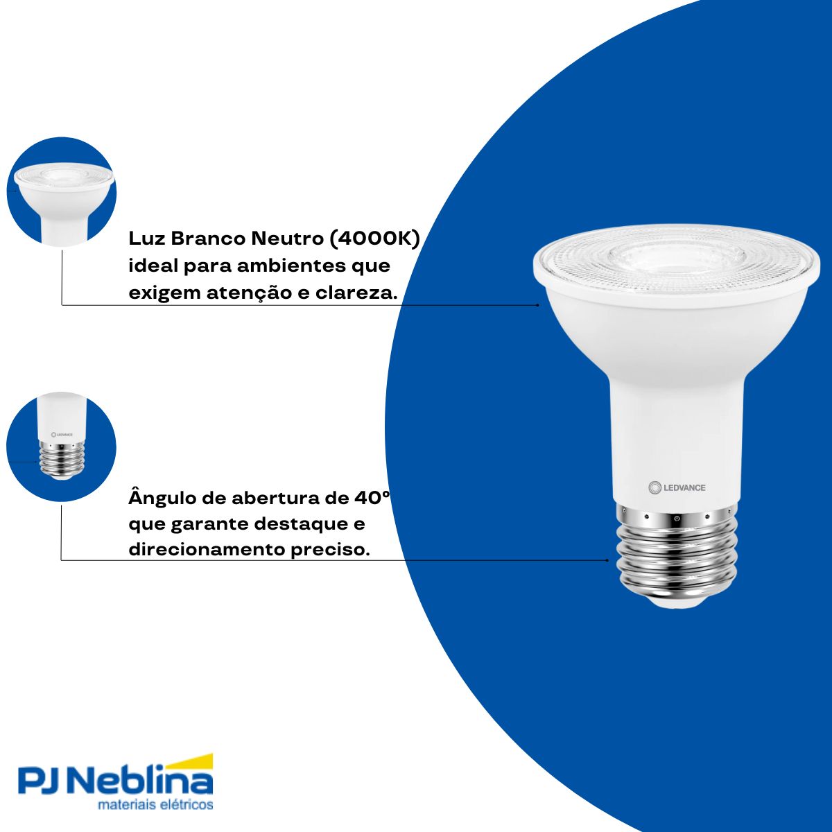 Lâmpada Led Par20 6,5W Bivolt E27 4000K Branco Neutro Luz Branca 700Lm 40G - Ledvance