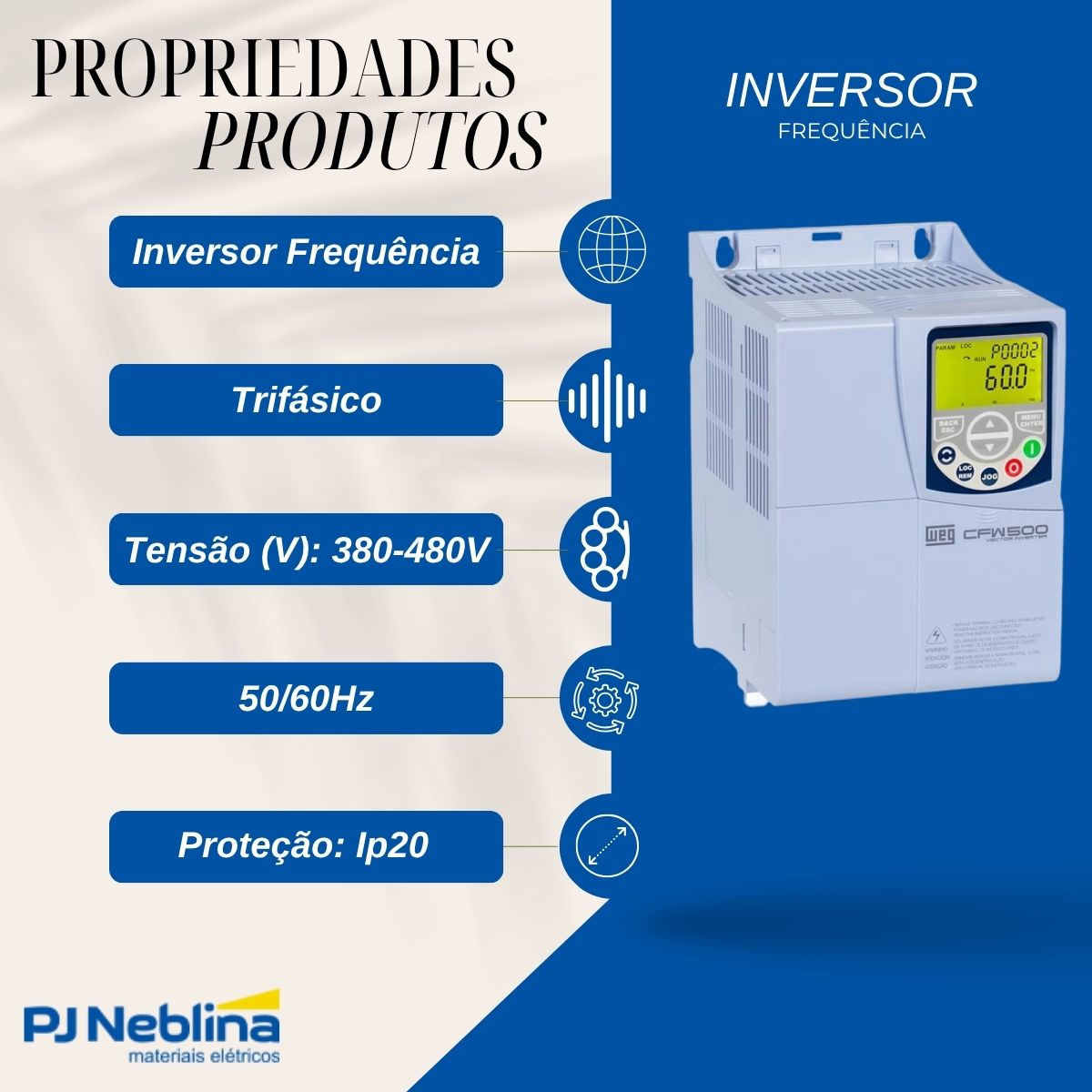 Inversor Frequência Trifásico 380-480V 50/60Hz 16A 9,2Kw - Weg