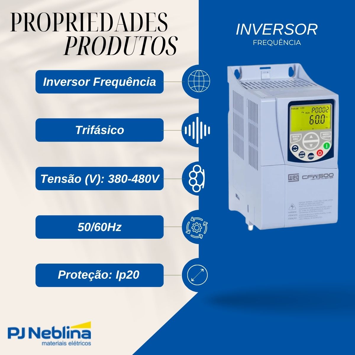 Inversor Frequência Trifásico 380-480V 50/60Hz 2,6A 1,1Kw - Weg