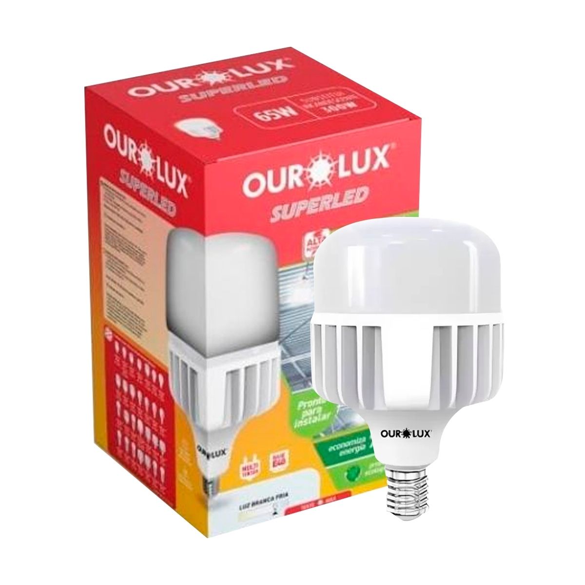 Lâmpada Led Bulbo Alta Potência T 65W Bivolt E40 6500K Branco Frio Luz Branca 5000Lm - Ourolux
