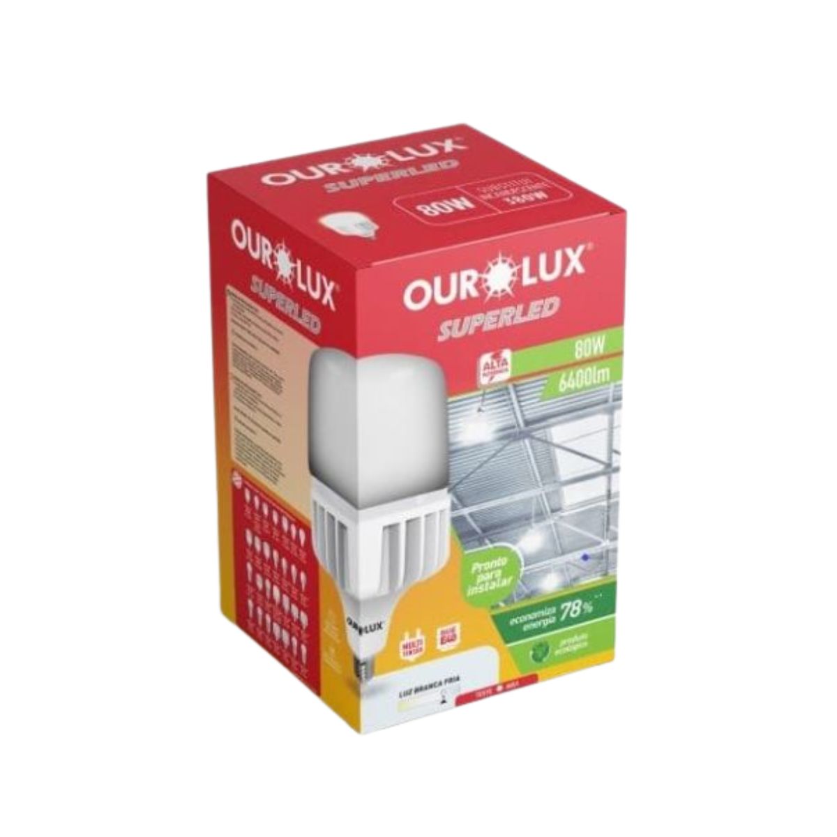 Lâmpada Led Bulbo Alta Potência T 80W Bivolt E40 6500K Luz Branca - Ourolux