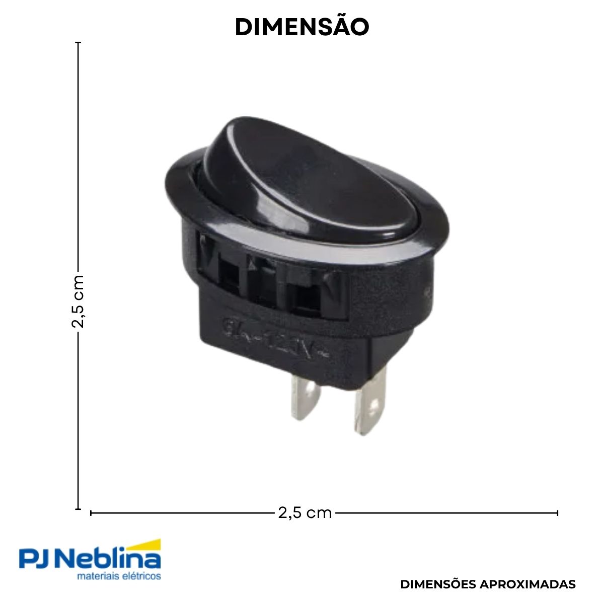 Interruptor Tecla Liga/Desliga Oval Moldura M16 3/6A 120/250Vca 1P Preto - Margirius