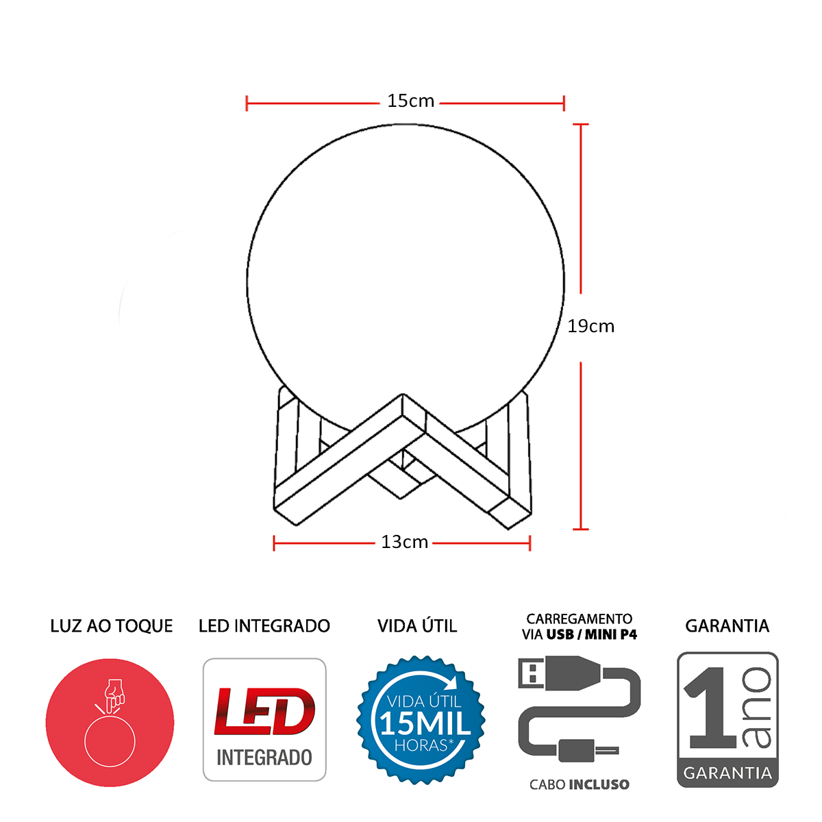 Luminária Mesa Led Luna Branco 1,5W Bivolt Luz Amarela/Neutra/Branca 3000K/4000K/6500K - Avant
