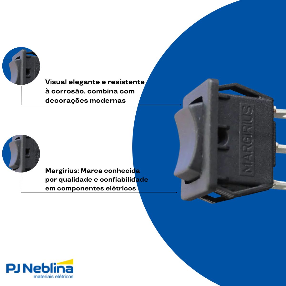 Interruptor Unip Liga / Desliga Preto 6A 4 Garras - Margirius