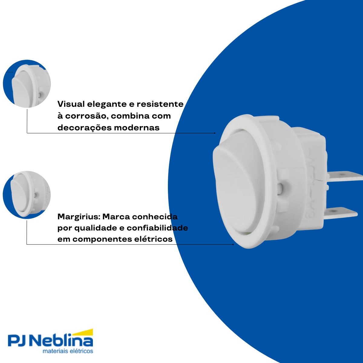 Interruptor Unip Liga / Desliga De Tecla Bc 6A Moldura M2 - Margirius