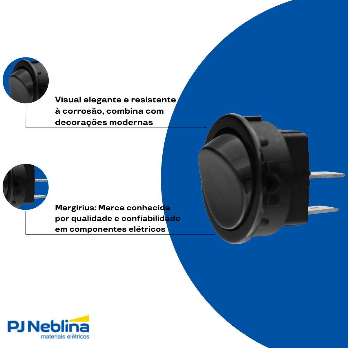 Interruptor Unip Liga / Desliga De Tecla Preto 6A Moldura M2 - Margirius
