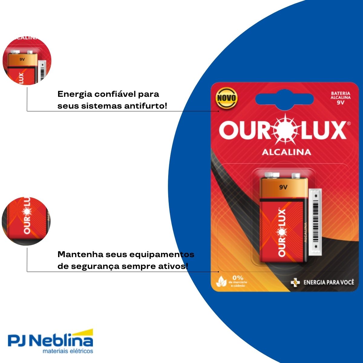 Bateria Alcalina Antifurto 9V - Ourolux