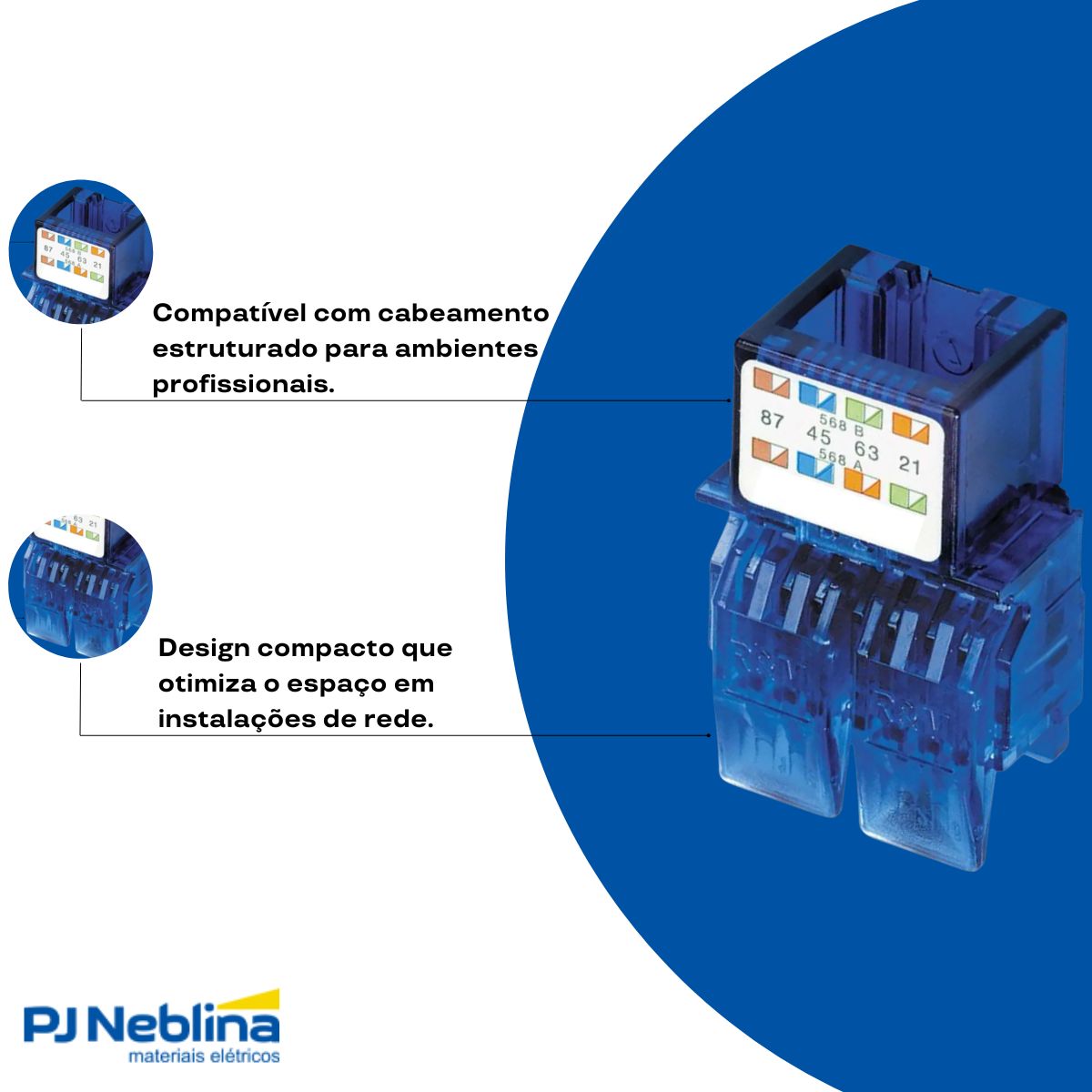 Conector Modular Rj45 Femea Cat6 8 Vias Azul - R&M