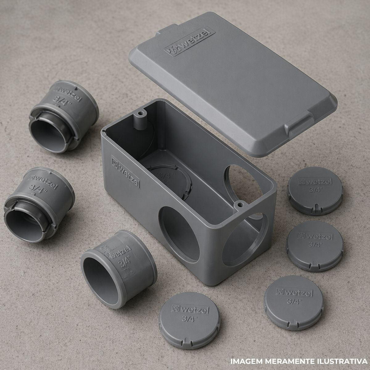 Condulete Pvc Múltiplo 3/4 Cinza C/2 Conector + 5 Tampões + 2 Interruptor Simples + 1 Tom 20A - Wetzel