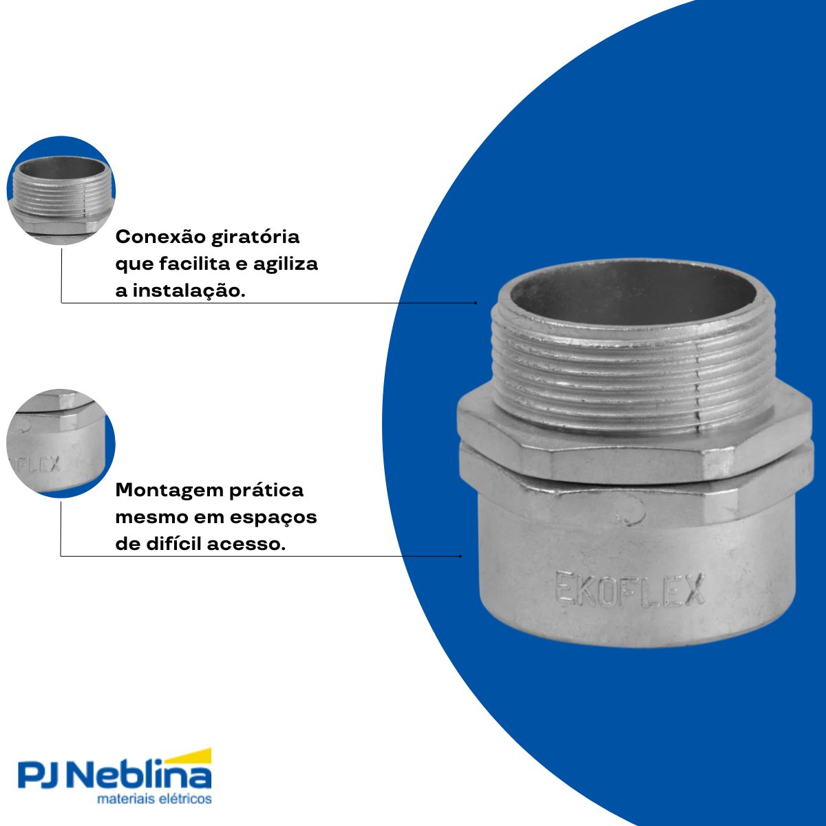 Conector Eletroduto Macho Zamak Zincado 3/4 Bsp Reto Giratório - Ekoflex