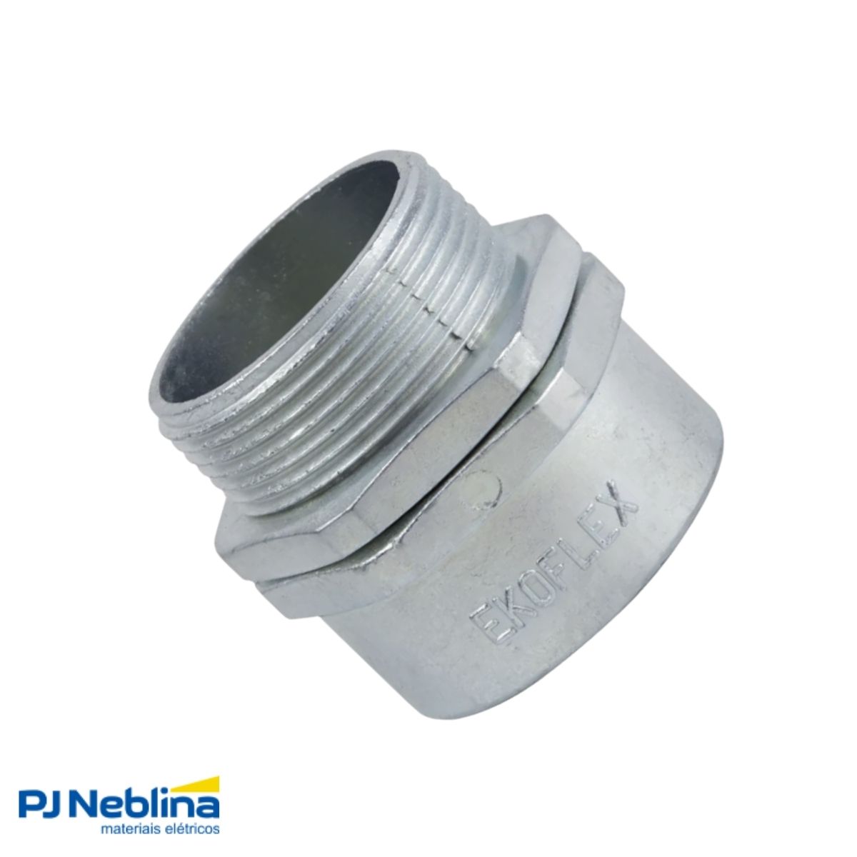 Conector Eletroduto Macho Zamak Zincado 1Pol Bsp Reto Giratório - Ekoflex