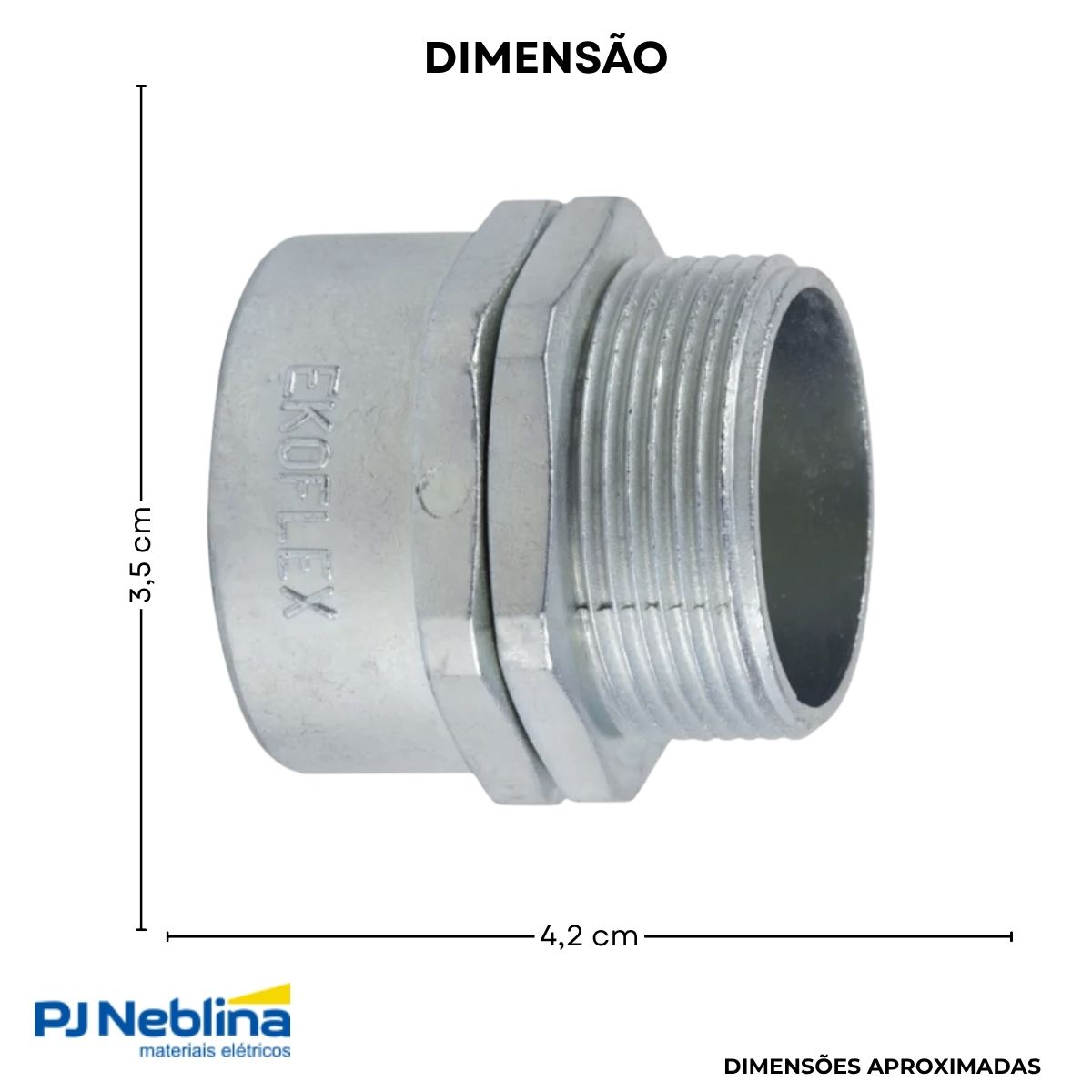 Conector Eletroduto Macho Zamak Zincado 1Pol Bsp Reto Giratório - Ekoflex