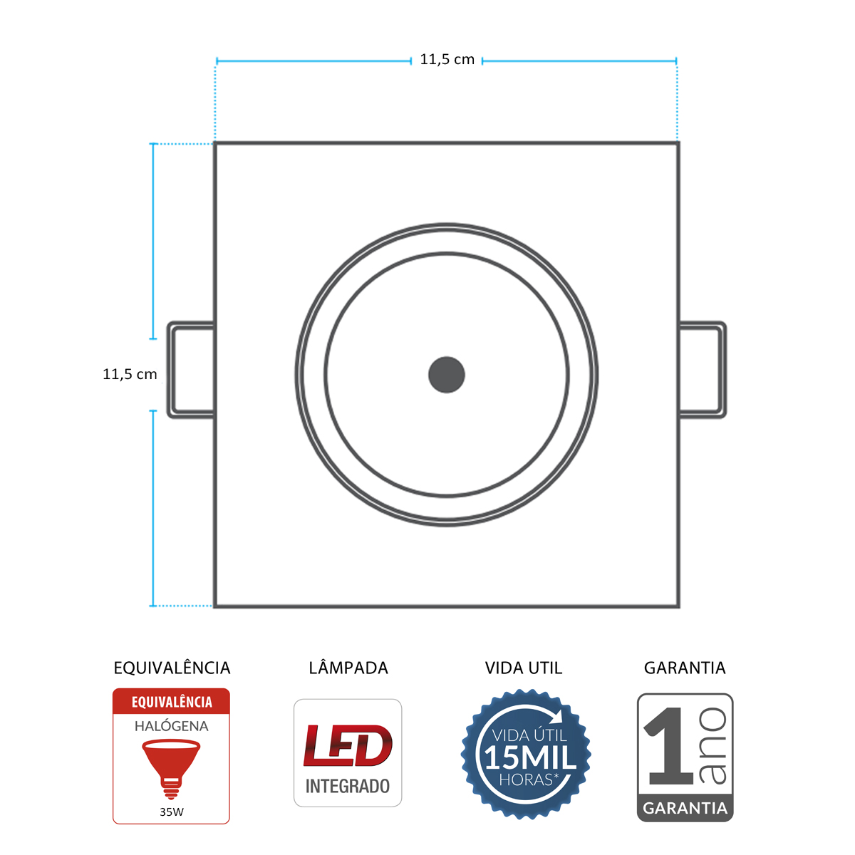 Luminária Spot Led Embutir Quadrado Branco 7W Bivolt Luz Branca 6500K 630Lm Foco Direcionável - Avant