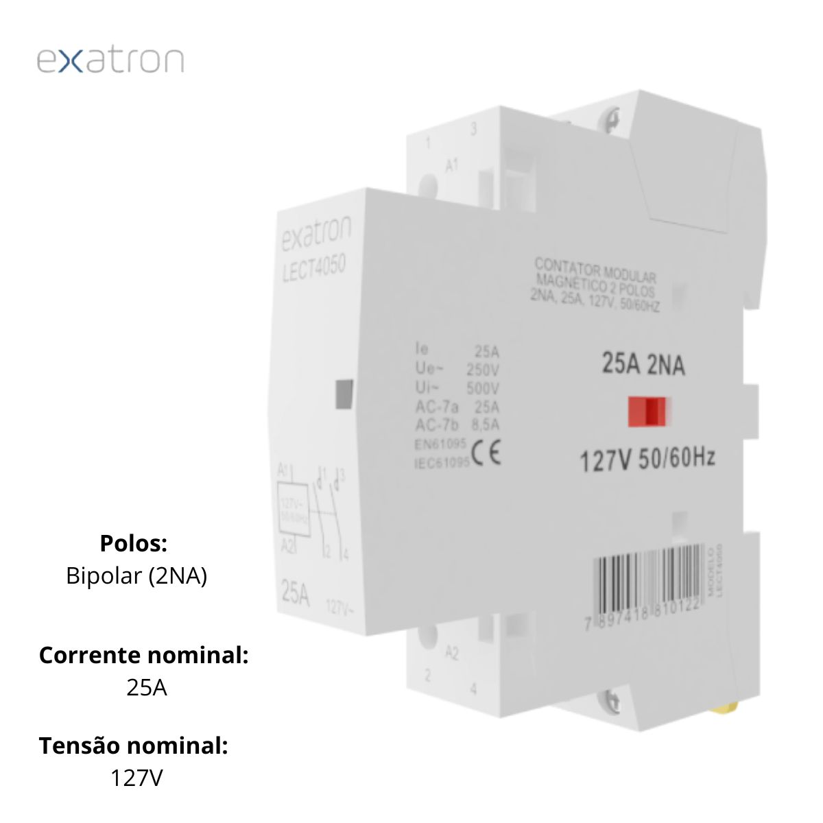 Contator Modular 2P 25A 2Na 127V 50/60Hz LECT4050 - Exatron