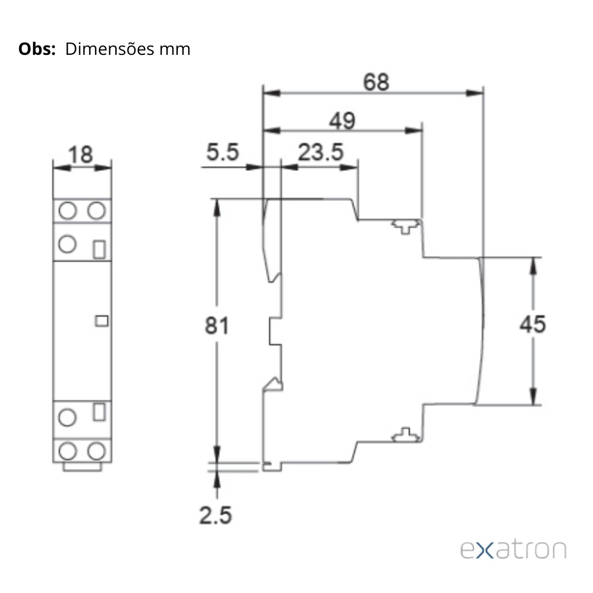 Contator Modular 2P 25A 2Na 127V 50/60Hz LECT4050 - Exatron