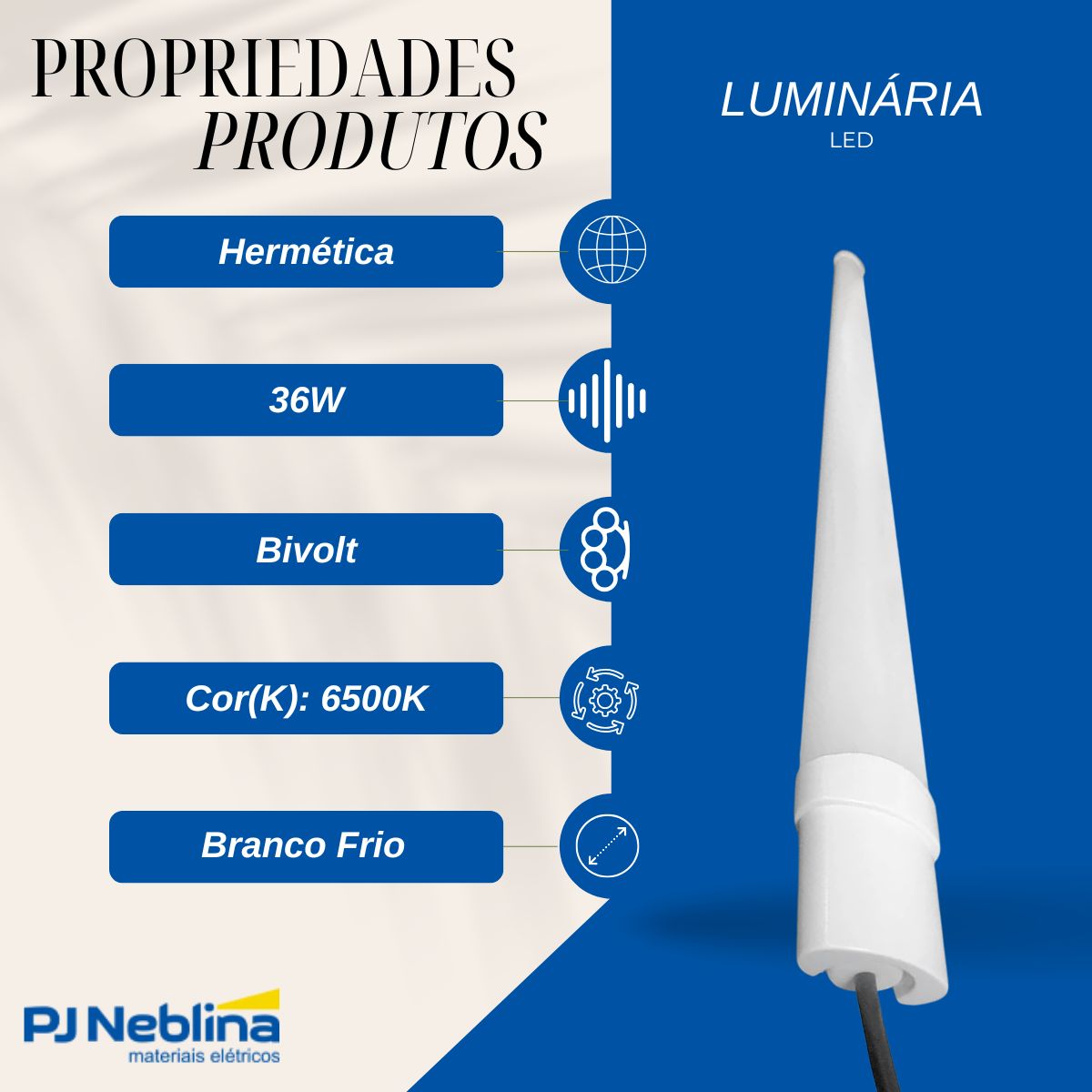 Luminária Hermética Led Sobrepor 36W Bivolt 6500K Branco Frio Branco Difusor Policarbonato 3960Lm Ip65 - Ledvance
