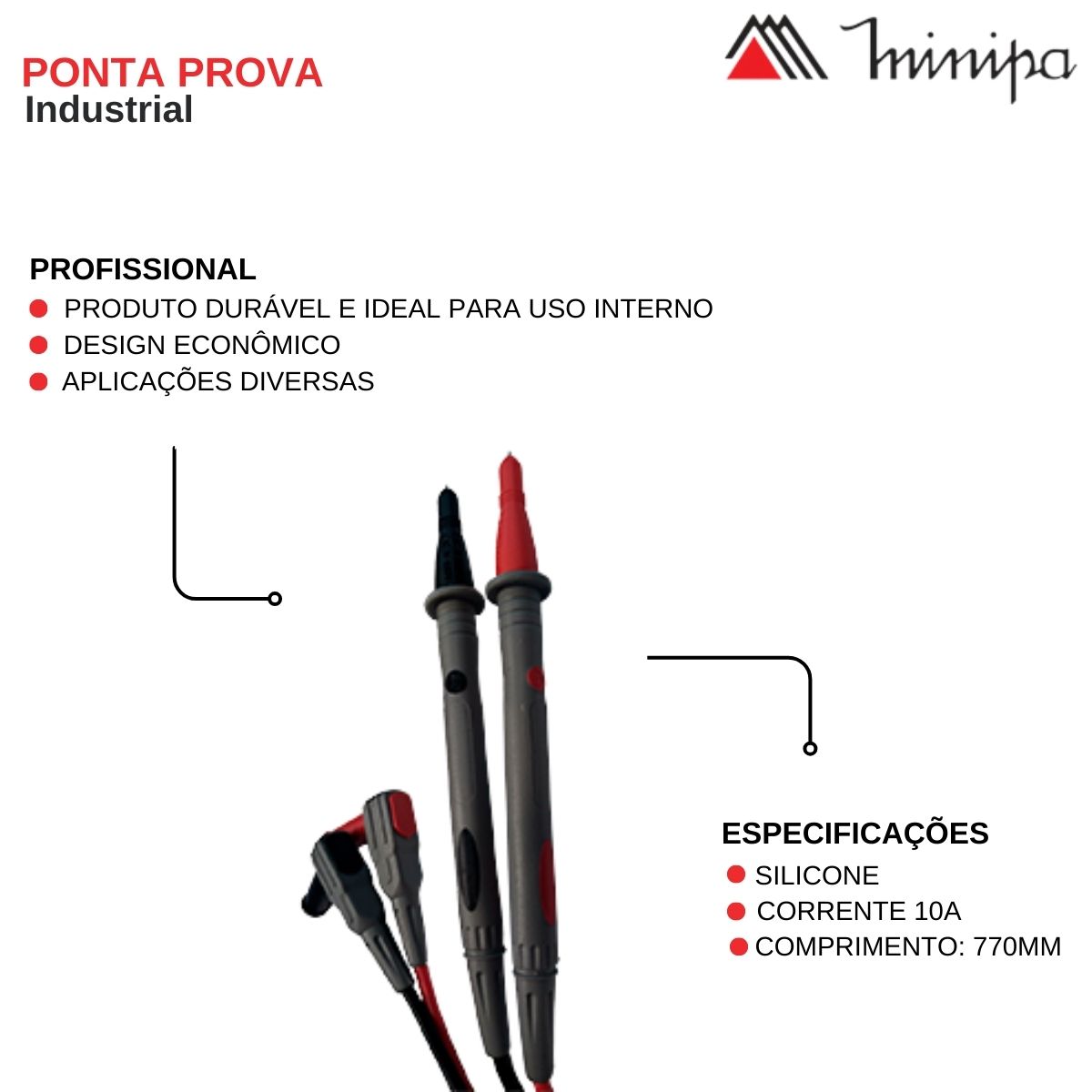 Ponta de Prova Industrial 10a 1000vca/cc 770mm Silicone Pt/v