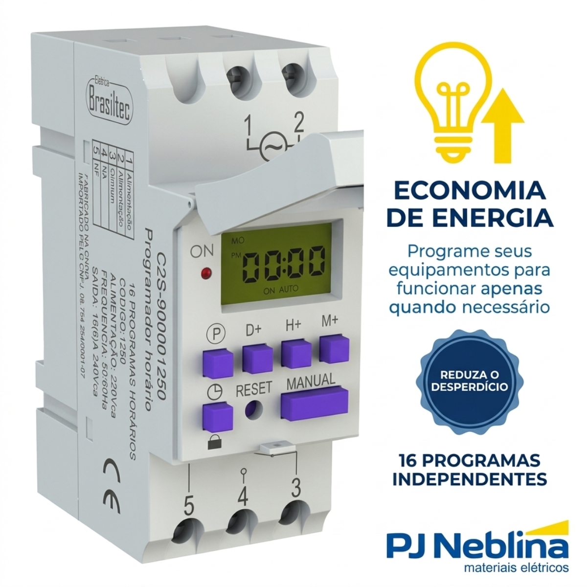 Timer Programador Horario Digital 16 Programas 220vca 1 Cont